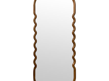 Oversized Wooden Floor Mirror With Unique Frame - Brown
