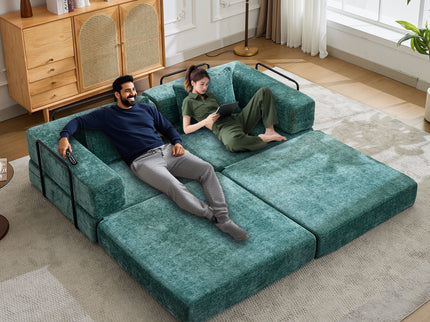 Convertible Floor Sofa Bed With Pillow Back Support Armrest
