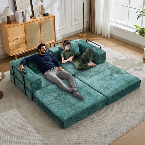 Convertible Floor Sofa Bed With Pillow Back Support Armrest