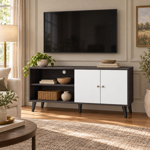 Amidon - TV Stand, With 2 Storage Shelves And 1 Cabinet