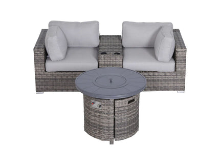 Rattan Patio Set With Comfortable Cushions And Fire Pit