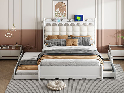 Storage Platform Bed, With 2 Big Drawers, Trundle, One Set Of Sockets & USB Ports