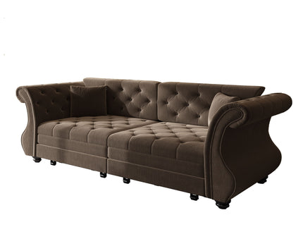 Oversized Chesterfield Pull Out Sofa Bed, Roll Arm Couch With Flower Tufting For Living Room
