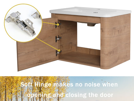 Wall Mounted Bathroom Vanity With Sink, Storage Shelves & Soft Close Door