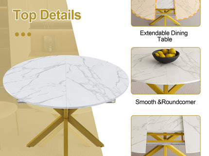 Round Dining Table With Extendable Blades, X Base