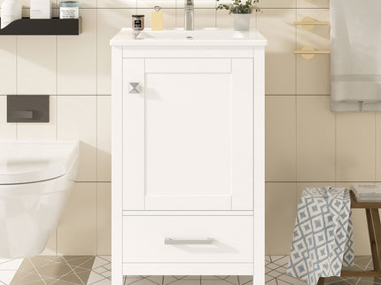 Bathroom Vanity With Ceramic Sink, Soft Close Drawers, Door Organizer, Divider Drawer, Adjustable Foot Pads