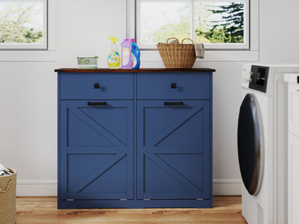 Double Tilt Out Trash Cabinet With Hideaway Drawer And Barn Door Style