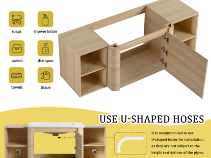 Wall Mounted Bathroom Vanity With Sink, Storage Shelves & Soft Close Door