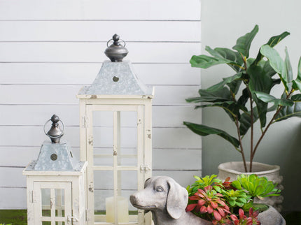 Wooden Candle Lantern Decorative, Hurricane Lantern Holder Decor For Indoor Outdoor, Home Garden - Ivory