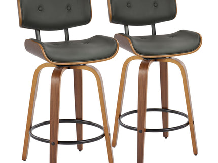 Lombardi - Mid-Century Modern Fixed Height Counter Stool With Swivel With Round Footrest (Set of 2)
