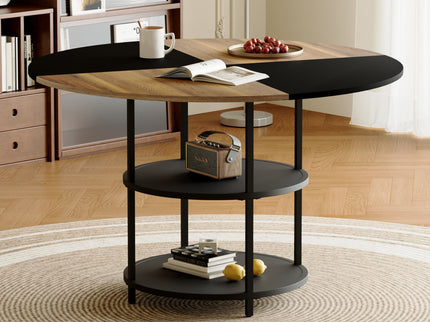 Diameter - Modern Splicing Circular Dining Table Double Layer Storage - Wood / Black