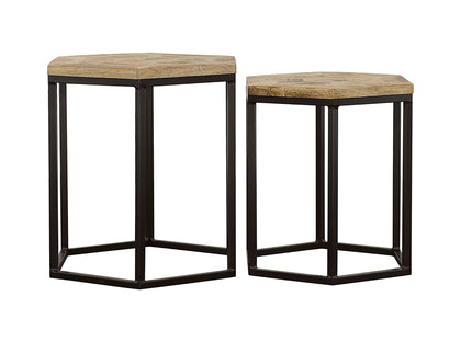 2 Piece Nesting Table With Hexagon Base - Brown