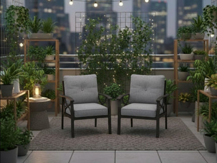 All Weather Armchairs With Cushions, Sculptural Design (Set of 2) - Gray / Khaki