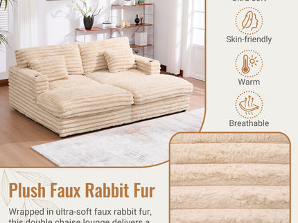 Oversized Double Chaise Lounge Sofa Bed With USB Ports And Cup Holders
