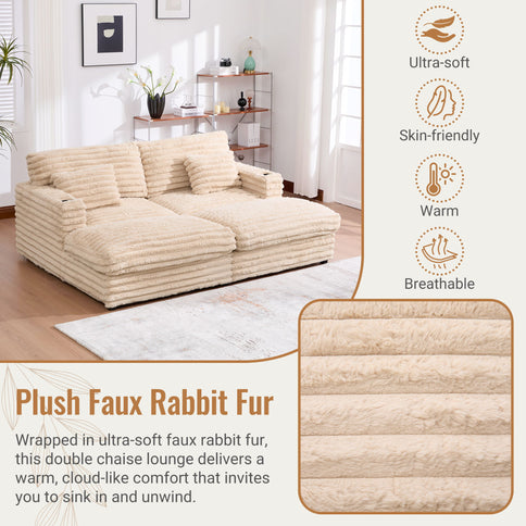 Oversized Double Chaise Lounge Sofa Bed With USB Ports And Cup Holders