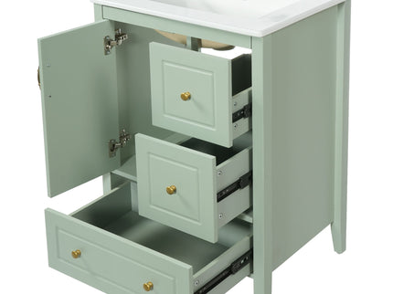 Retro Bathroom Vanity With Sink, Soft Closing Cabinet & Drawers