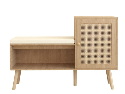 2 In 1 Shoe Storage Bench With Adjustable Shelves - Antique Natural / Rattan