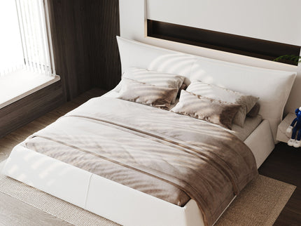 King Size Platform Bed With Special-Shaped Headboard - Cream