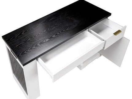 Modern Fluted Office Desk With Storage Cabinet