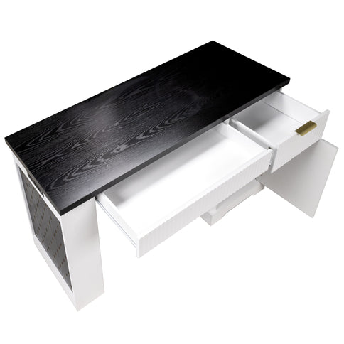 Modern Fluted Office Desk With Storage Cabinet