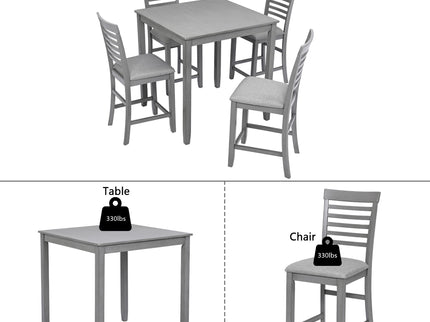 5 Piece Dining Table Set, Wooden Dining Square Table Set For 4, Counter Height Kitchen Table Set With Square Table And 4 Upholstered Chairs - Gray