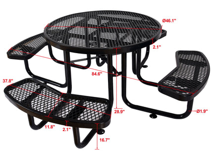 Round Outdoor Steel Picnic Table With Umbrella Pole