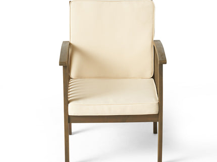 Casa Acacia Wood Club Chairs (Set of 2) With Water Resistant Cushions - Gray / Cream