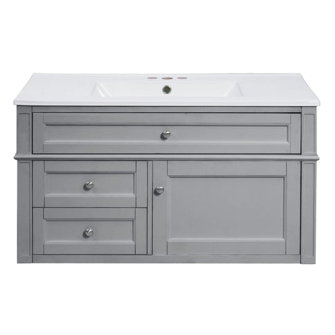 Modern Wall Mounted Floating Cabinet With Double Drawer And Sink