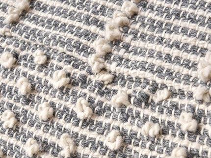 Diamond - Handcrafted Faux Yarn Pouf - Ivory / Gray