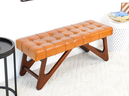 Mia - Bench With Buttons - Brown / Rustic