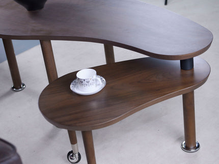 Rotatable Coffee Table With Solid Legs, 360 Degree Swivel, Waterproof - Walnut