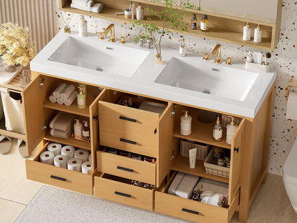 Bathroom Vanity With Double Sink, Soft Close Doors & Drawers Handles - Wood