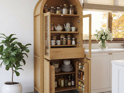Fluted Tall Arched Pantry Cabinet With Adjustable Shelves