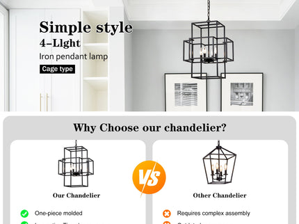 4 Light Metal Lantern Tiered Pendant Hanging Light Fixtures, Industrial Farmhouse Adjustable Height Chandeliers For Dining Room Hallway Foyer Entryway (E12 Bulbs Not Included)