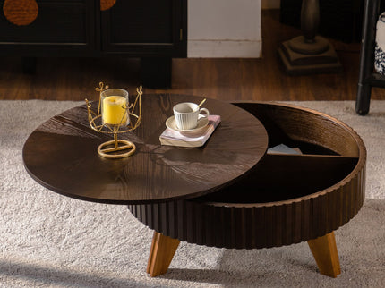 Round Retro Coffee With Solid Wood Legs