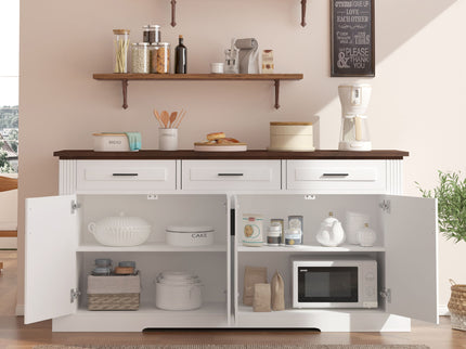 Fluted Sideboard Buffet Cabinet With 4 Doors And 3 Drawers