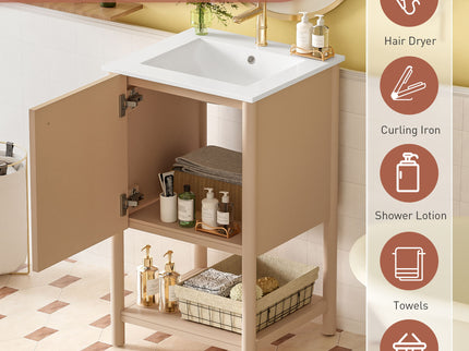 Bathroom Vanity With Sink, Freestanding Single Cabinet Set - Cream White