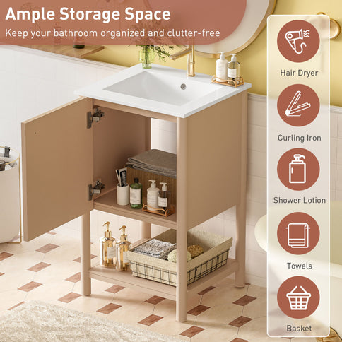 Bathroom Vanity With Sink, Freestanding Single Cabinet Set - Cream White