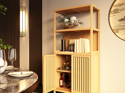 Neutral - Bamboo Storage Cabinet Freestanding With 2 Doors For Bathroom, Living Room, Kitchen, And Entryway - Neutral