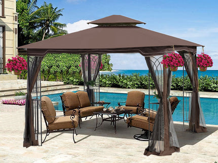 Patio Gazebo Tent With Ventilated Double Roof And Mosquito Net
