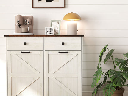 Double Tilt Out Trash Cabinet With Hideaway Drawer And Barn Door Style