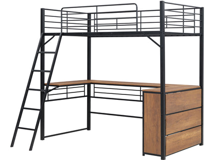 Loft Bed & 3 Layers Of Shelves And L-Shaped Desk