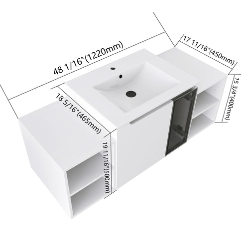 Wall Mounted Bathroom Vanity With Sink, Cabinet & Half Door