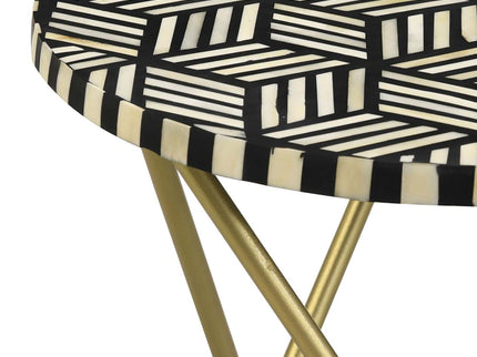 Top Accent Table With Mosaic Design, Circular Tabletop - Gold