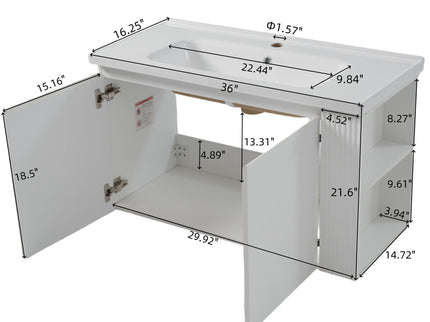 Wall Mounted Bathroom Vanity With Sink, 2 Open Shelves - White