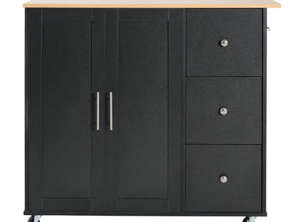 Mobile Kitchen Cart With Storage With 2 Doors, 3 Drawers & Adjustable Shelf - Black / Natural