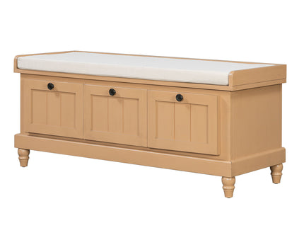 Shoe Bench With Cushion And 3 Drawers - Natural