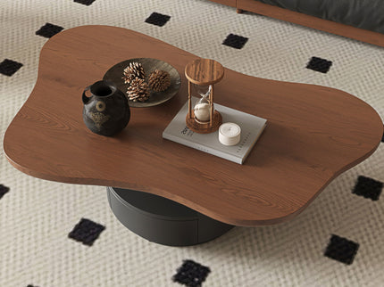 Cloud Coffee Table With 2 Drawers & Multi Layer Storage - Dark Walnut / Matt Black