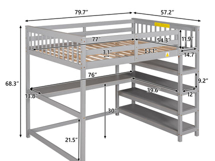 Loft Bed With Storage Shelves And Under Bed Desk