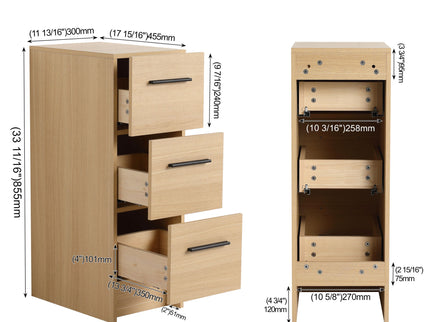 Slim Freestanding Bathroom Storage Cabinet, 3 Drawers - Light Oak